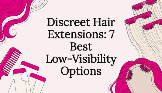 Decorative title card illustration for discreet hair extensions