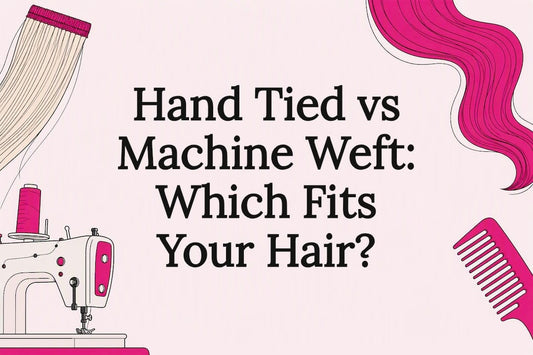 Decorative title card illustration for hair extension weft comparison