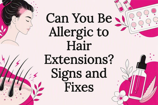 Decorative title card illustration for hair extension allergy article