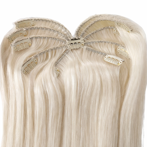 Set of blonde hair extensions with clips 